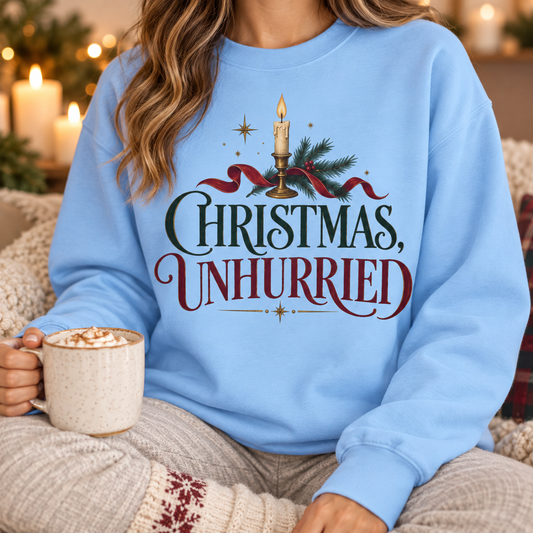 Unisex Adult Christmas Crewneck Sweatshirt – Christmas Unhurried Vintage Holiday Graphic - Sweatshirt - Image 1