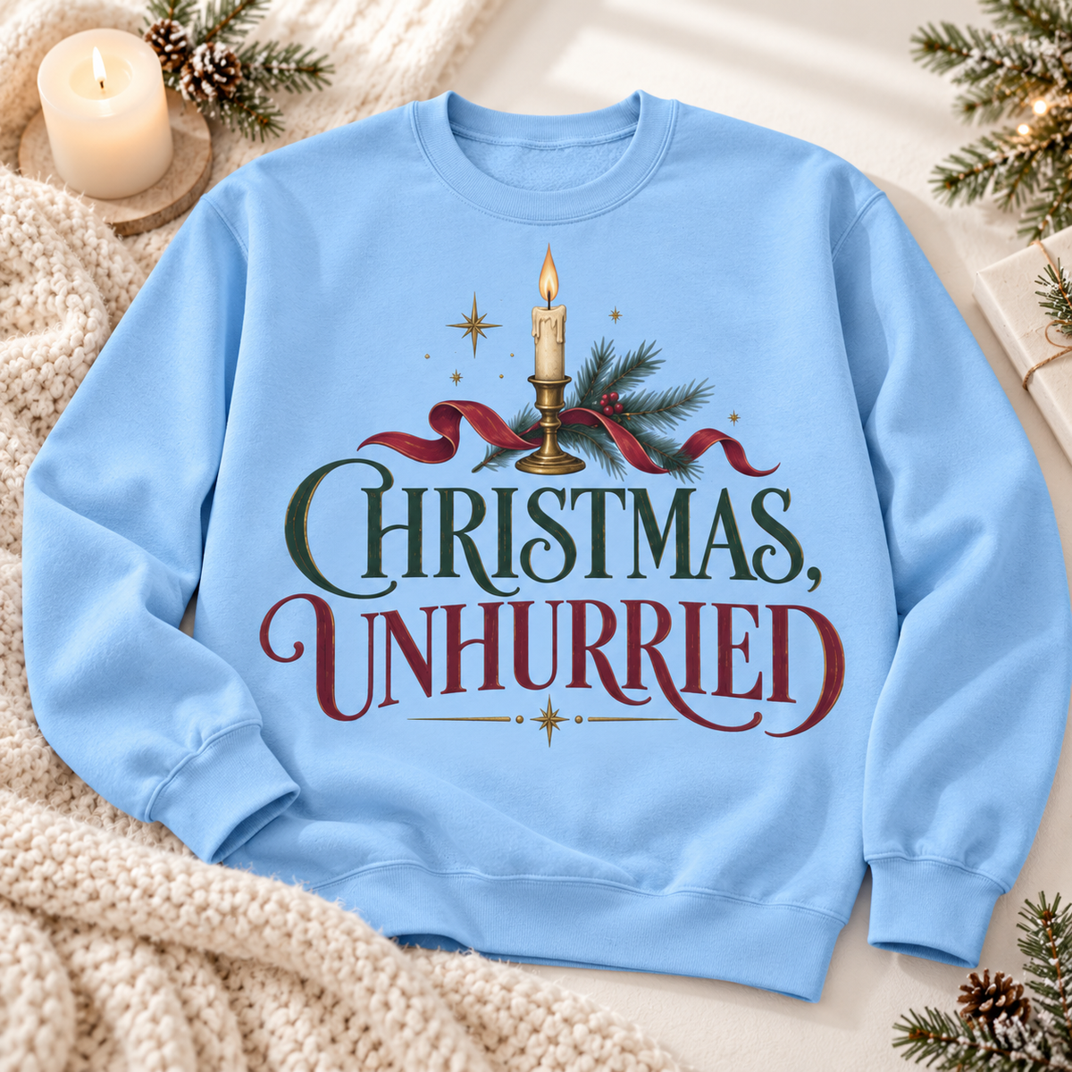 Unisex Adult Christmas Crewneck Sweatshirt – Christmas Unhurried Vintage Holiday Graphic - Sweatshirt - Image 10