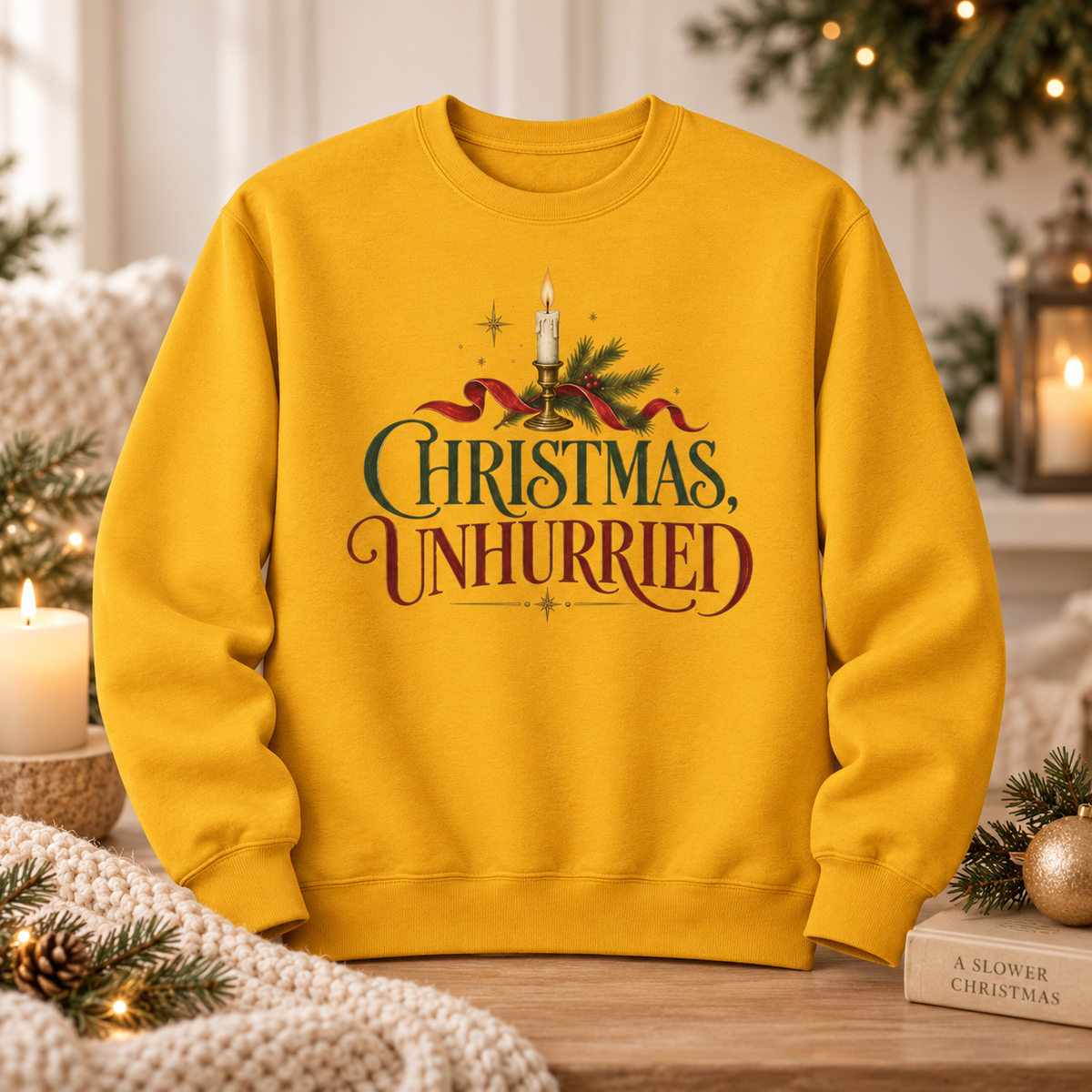 Unisex Adult Christmas Crewneck Sweatshirt – Christmas Unhurried Vintage Holiday Graphic - Sweatshirt - Image 7