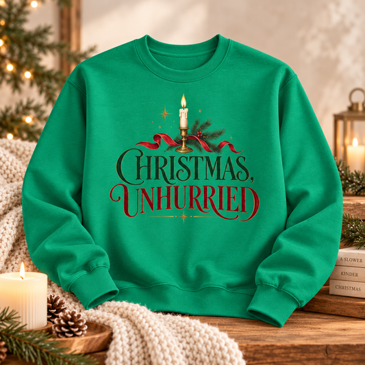 Unisex Adult Christmas Crewneck Sweatshirt – Christmas Unhurried Vintage Holiday Graphic - Sweatshirt - Image 2