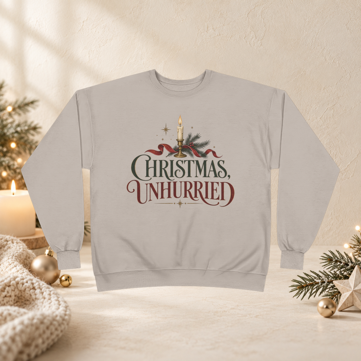 Unisex Adult Christmas Crewneck Sweatshirt – Christmas Unhurried Vintage Holiday Graphic - Sweatshirt - Image 9