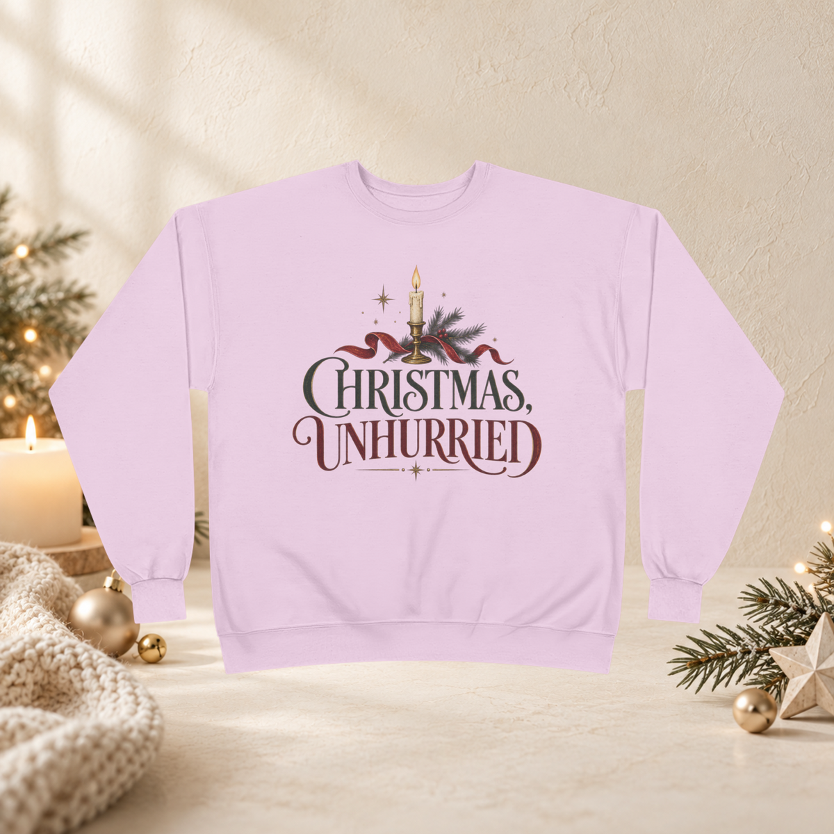 Unisex Adult Christmas Crewneck Sweatshirt – Christmas Unhurried Vintage Holiday Graphic - Sweatshirt - Image 8
