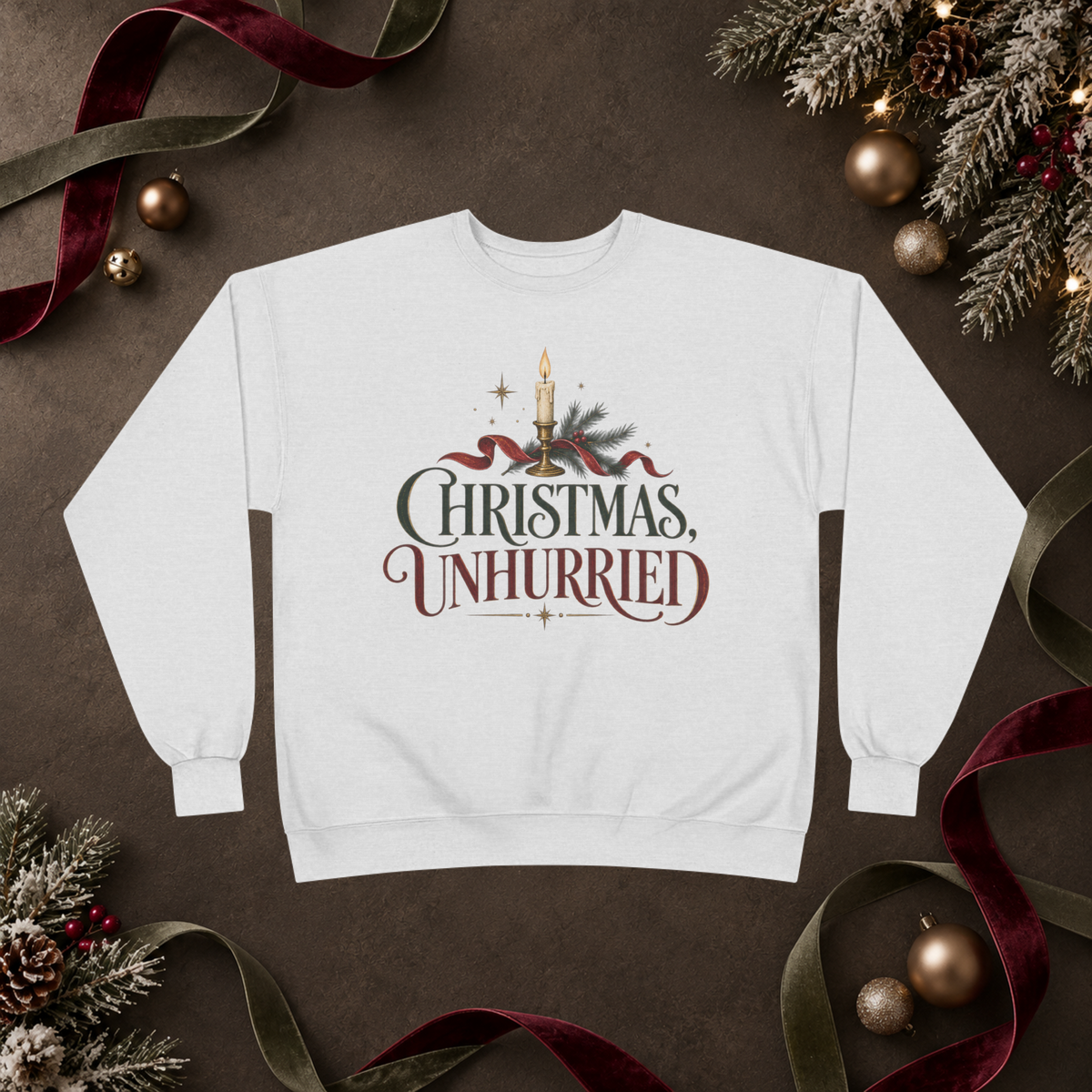 Unisex Adult Christmas Crewneck Sweatshirt – Christmas Unhurried Vintage Holiday Graphic - Sweatshirt - Image 5