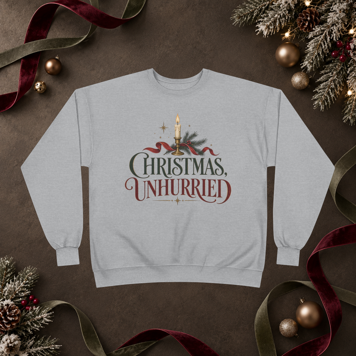 Unisex Adult Christmas Crewneck Sweatshirt – Christmas Unhurried Vintage Holiday Graphic - Sweatshirt - Image 4