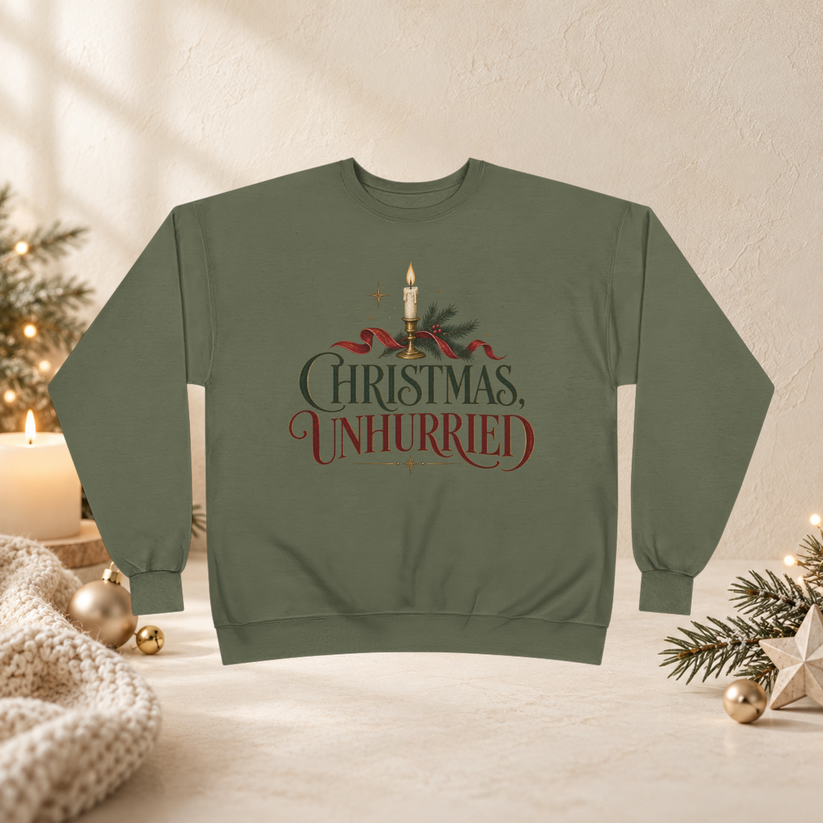 Unisex Adult Christmas Crewneck Sweatshirt – Christmas Unhurried Vintage Holiday Graphic - Sweatshirt - Image 6