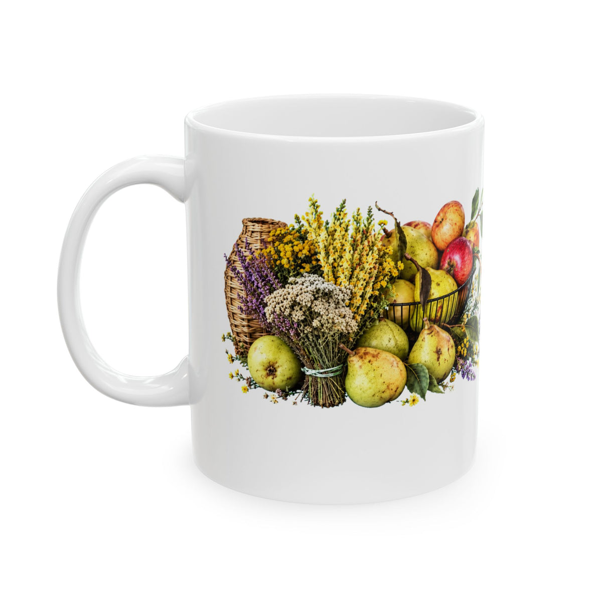 “Let the Day Unfold Gently” Mug – Floral Pear Harvest Ceramic Coffee Cup, 11oz - Mug - Image 4