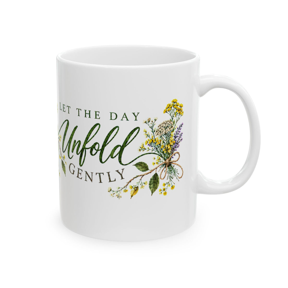 “Let the Day Unfold Gently” Mug – Floral Pear Harvest Ceramic Coffee Cup, 11oz - Mug - Image 6