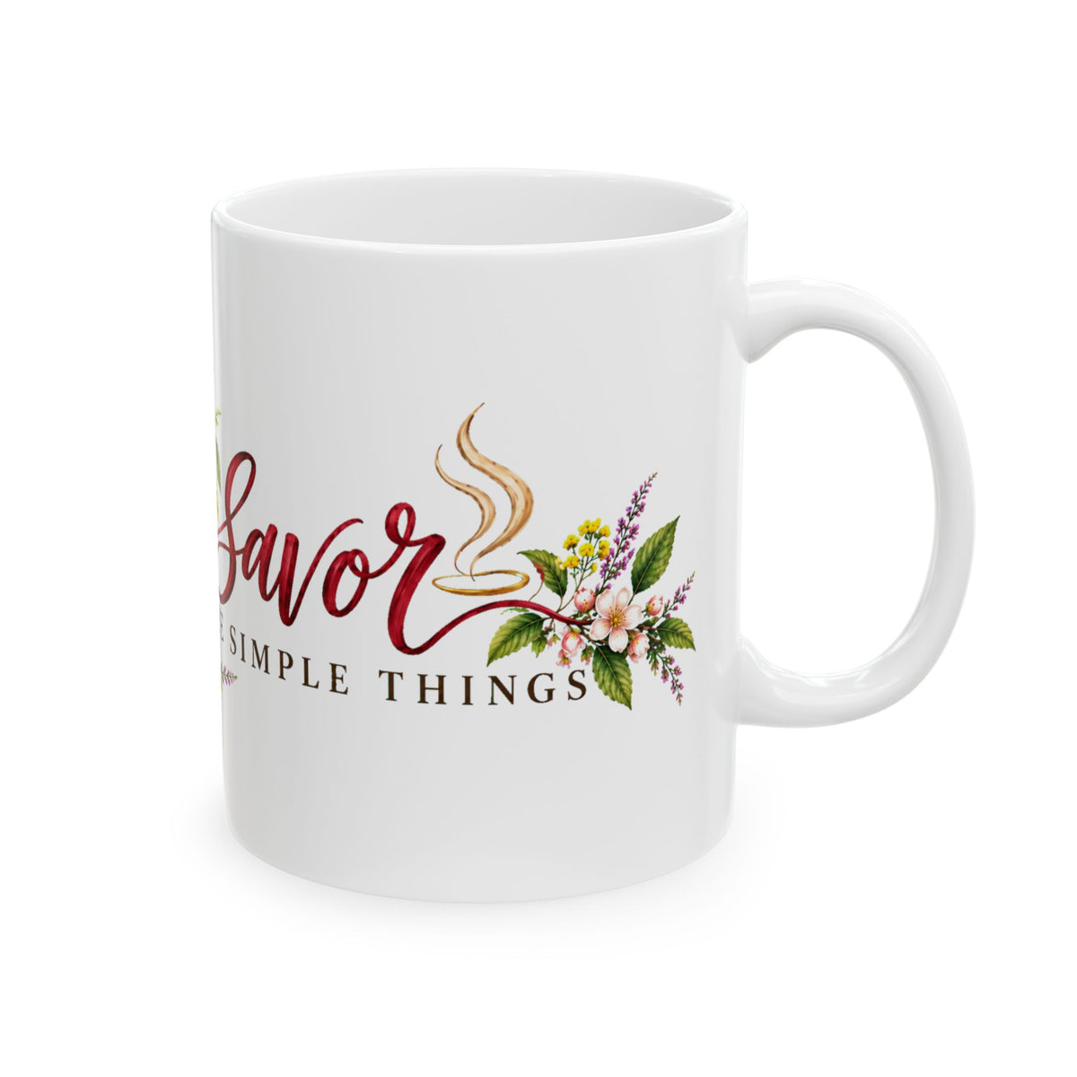 “Savor the Simple Things” Mug – Rustic Apple and Floral Ceramic Coffee Cup, 11oz - Mug - Image 4