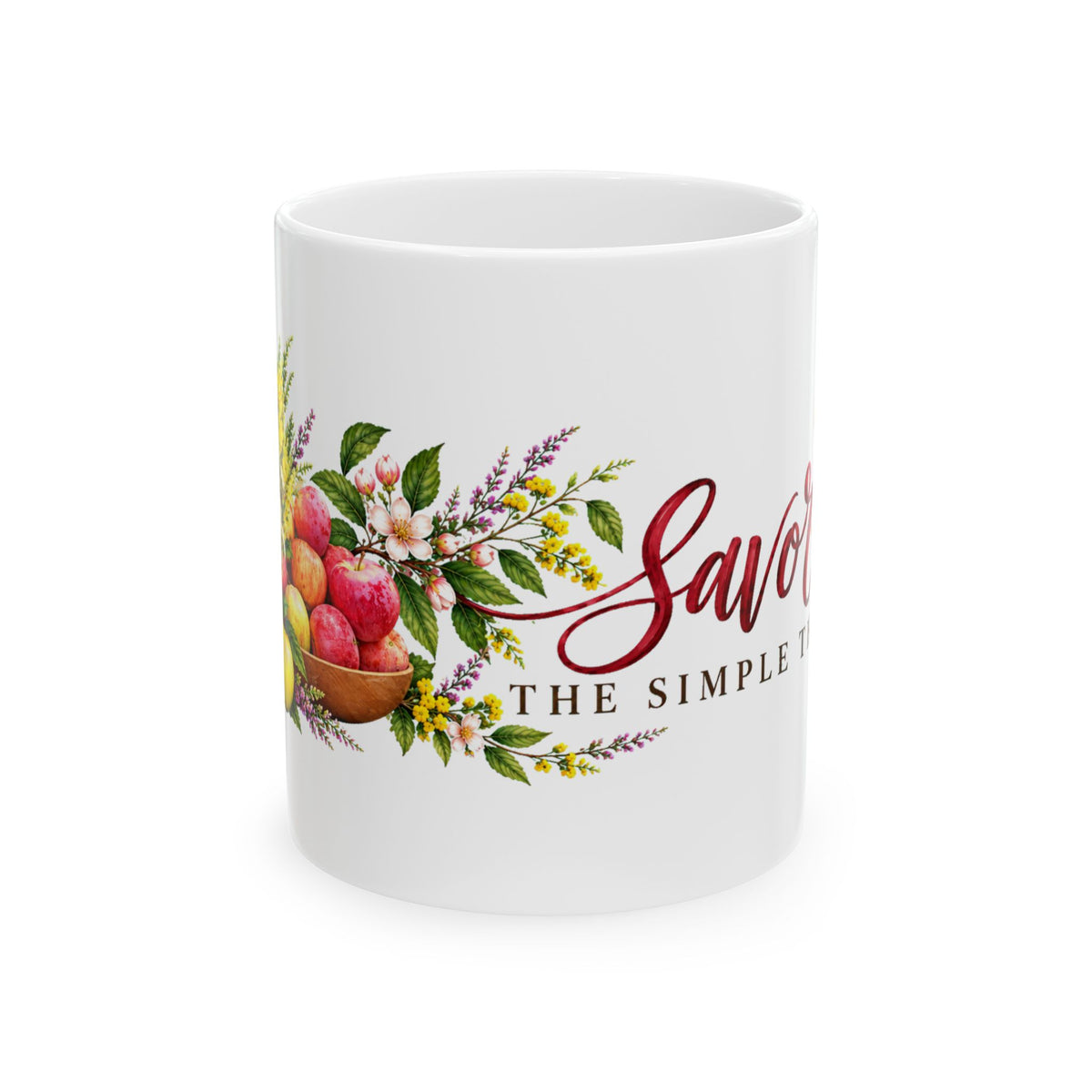 “Savor the Simple Things” Mug – Rustic Apple and Floral Ceramic Coffee Cup, 11oz - Mug - Image 5